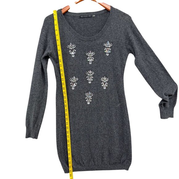 Potters Pot Mini Sweater Dress Grey Beaded Angora Blend Long Sleeve Size S - Picture 7 of 11
